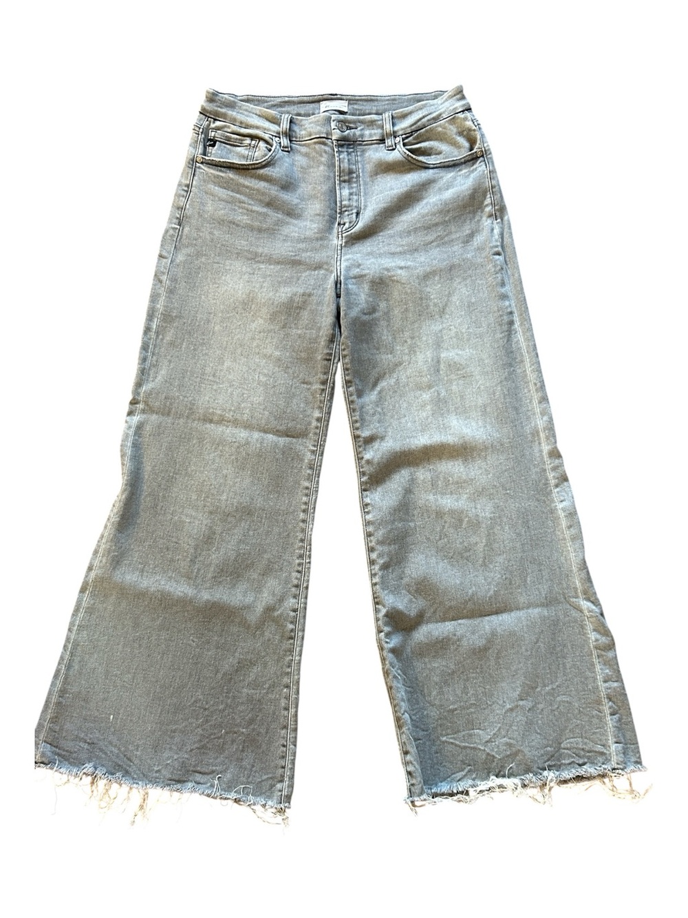 KanCan Light Gray Wide-Leg Jeans with Frayed Hem
